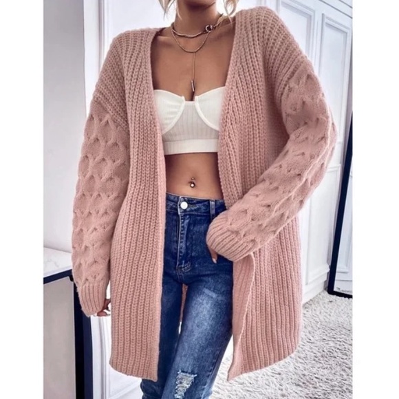 Sweaters - Cozy Open Front Cable Knit Oversized Cardigan